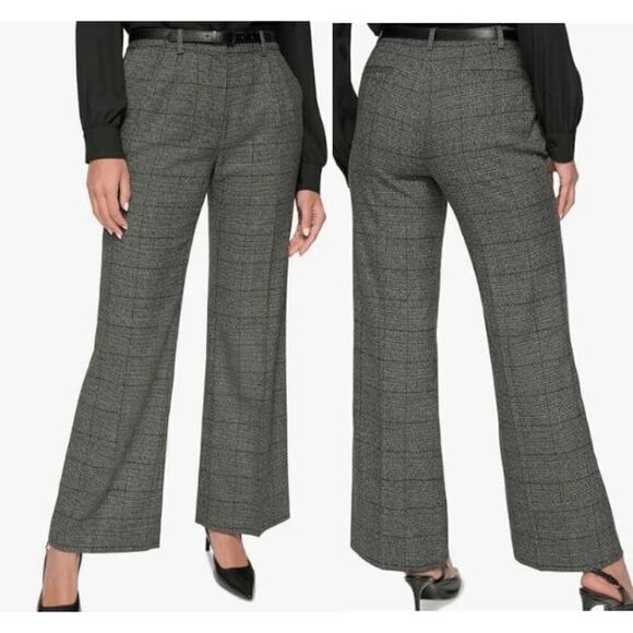NWT Calvin Klein Women's Petite Menswear Wide-Leg Pants Charcoal 6 - Picture 1 of 10